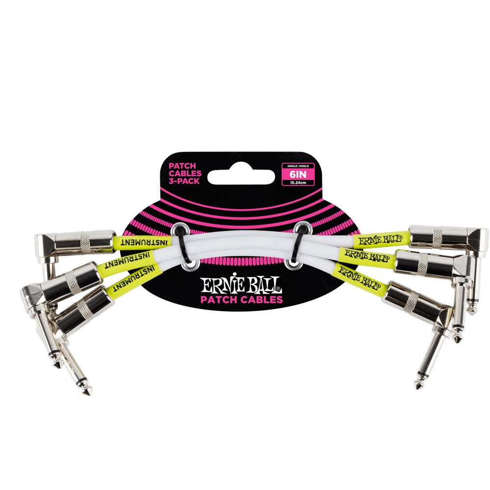 Ernie Ball EB-6051 15 cm 3-pack välijohto setti, valkoinen Ernie Ball EB-6051 15 cm 3-pack välijohto setti, valkoinen
