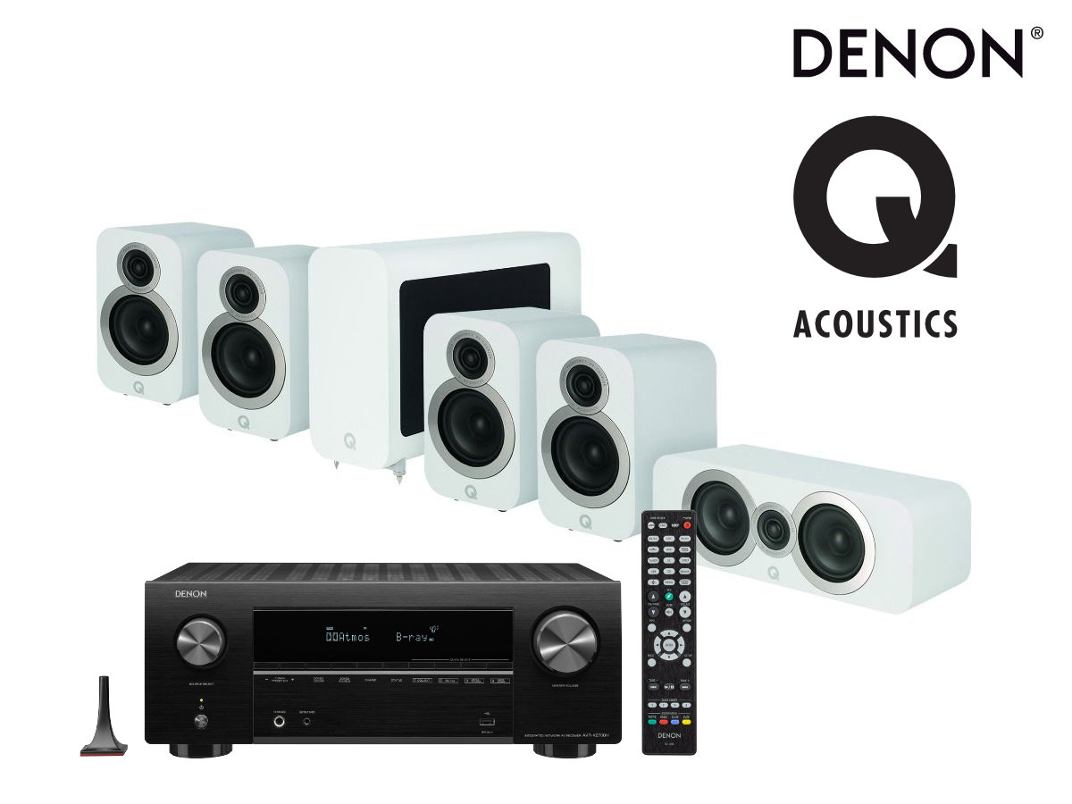 Denon AVRX-2700H + Q Acoustics Q3010i cinema pack 5.1 valkoinen Denon AVRX-2700H + Q Acoustics Q3010i cinema pack 5.1 valkoinen