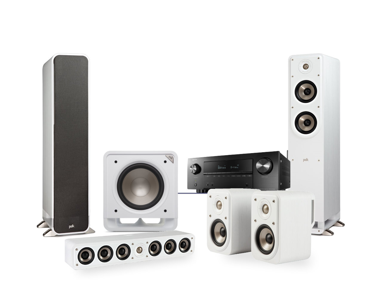 Kotiteatteripaketti Denon AVR-X2700H + Polk Signature E 5.1, valkoinen Kotiteatteripaketti Denon AVR-X2700H + Polk Signature E 5.1, valkoinen