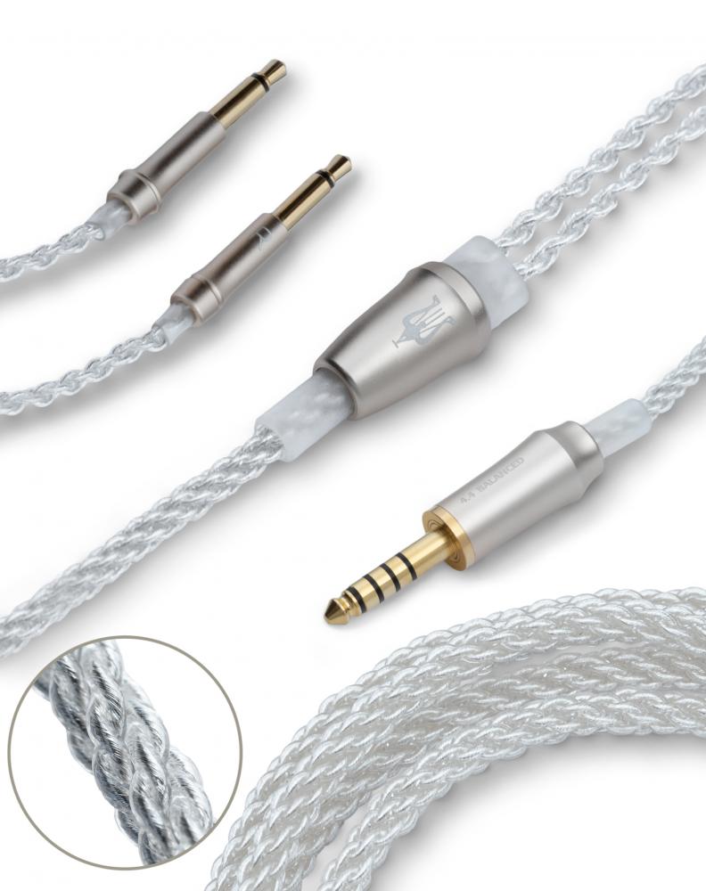 99 series Upgrade mono 3.5 mm - 4.4 mm balansoitu OFC kuulokekaapeli, hopeoitu, 1,2 m