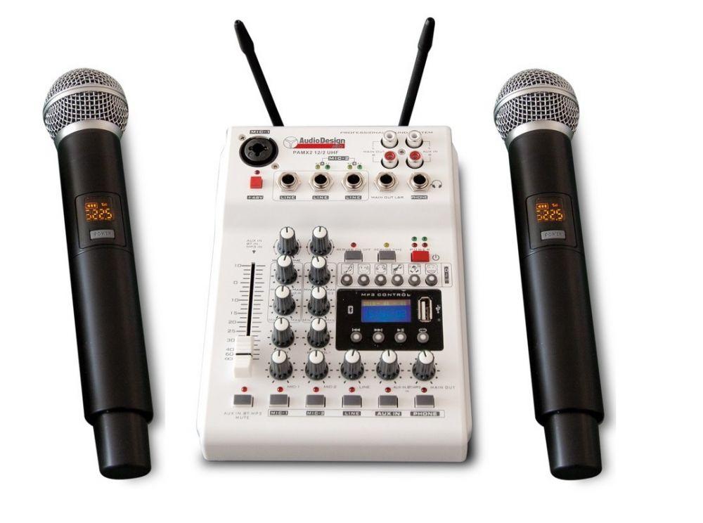 AudioDesignPRO PAMX2 12/2UHF kaksi langatonta mikrofonia ja mikseri AudioDesignPRO PAMX2 12/2UHF kaksi langatonta mikrofonia ja mikseri