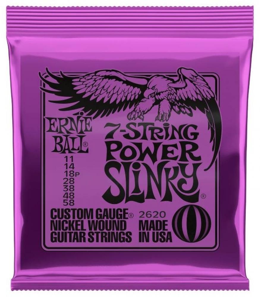 Ernie Ball 2620 7-String Power Slinky Nickel 11-58 7-kielisen sähkökitaran kielisetti 