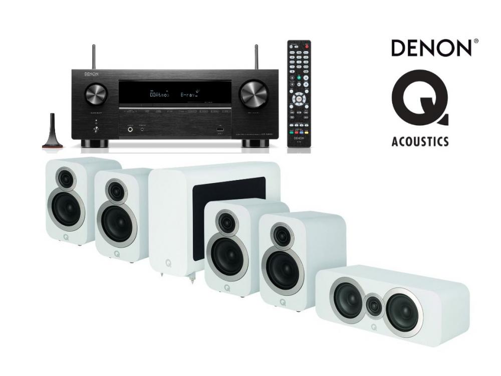 Denon AVR-X2800H + Q Acoustics Q3010i 5.1-kotiteatteripaketti, valkoinen