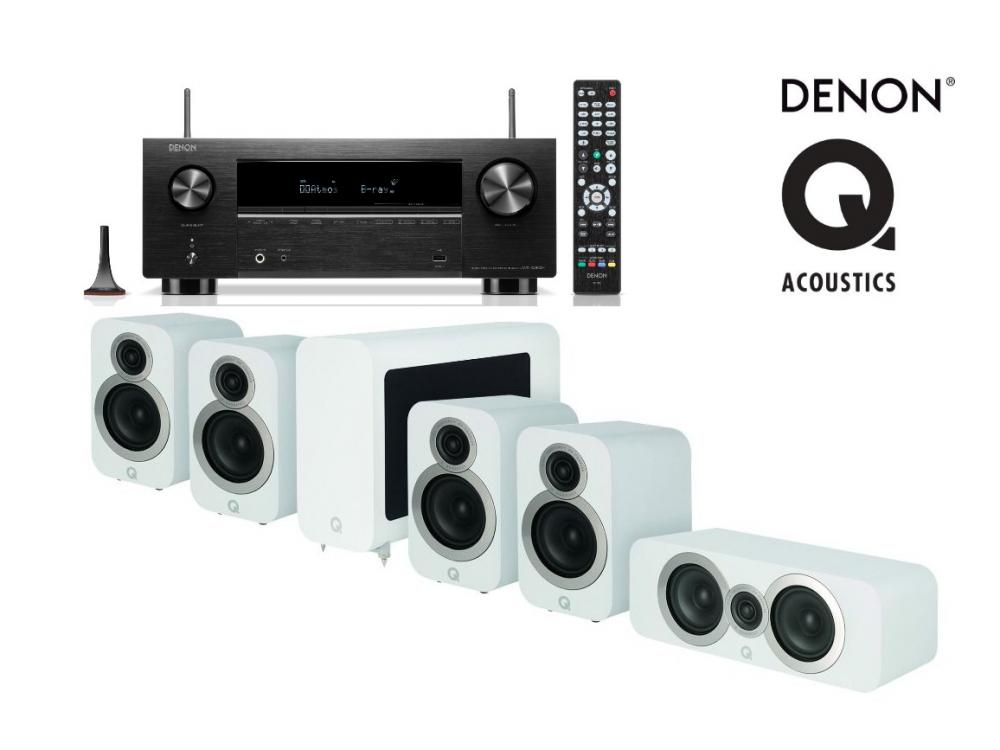 Denon AVR-X2800H + Q Acoustics Q3010i 5.1-kotiteatteripaketti, valkoinen Denon AVR-X2800H + Q Acoustics Q3010i 5.1-kotiteatteripaketti, valkoinen