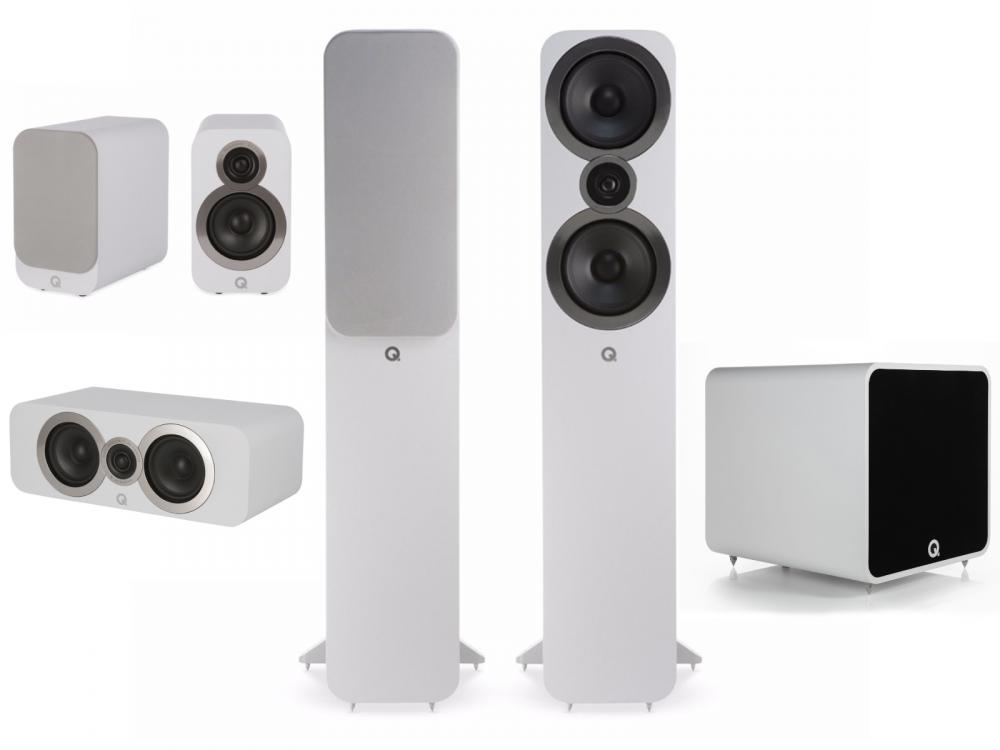 Q Acoustics Q3050i cinema 5.1 kaiutinsarja B12 subwooferilla, valkoinen