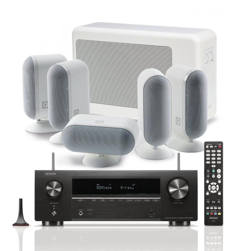 Kotiteatteripaketti Denon AVR-X1800H + Q Acoustics Q7000i 5.1 kaiutinsarja, valkoinen Kotiteatteripaketti Denon AVR-X1800H + Q Acoustics Q7000i 5.1 kaiutinsarja, valkoinen