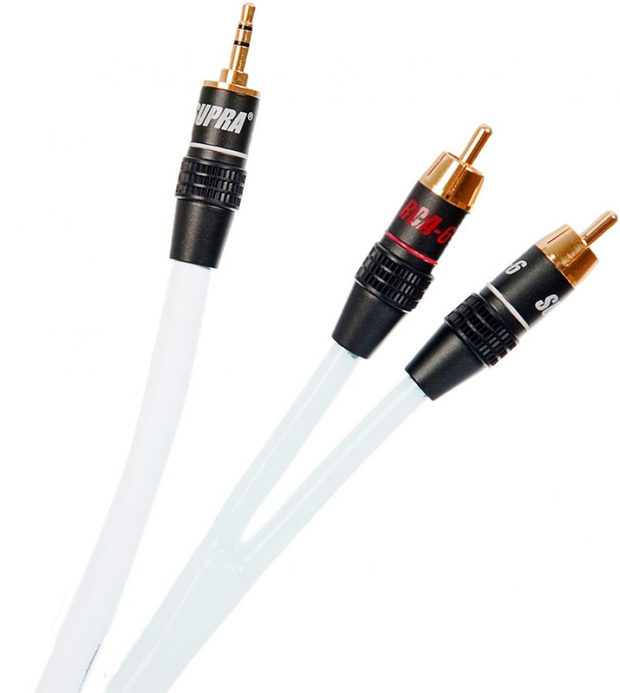 Supra Biline RCA-3,5mm miniplug, 4m valkoinen Supra Biline RCA-3,5mm miniplug, 4m valkoinen