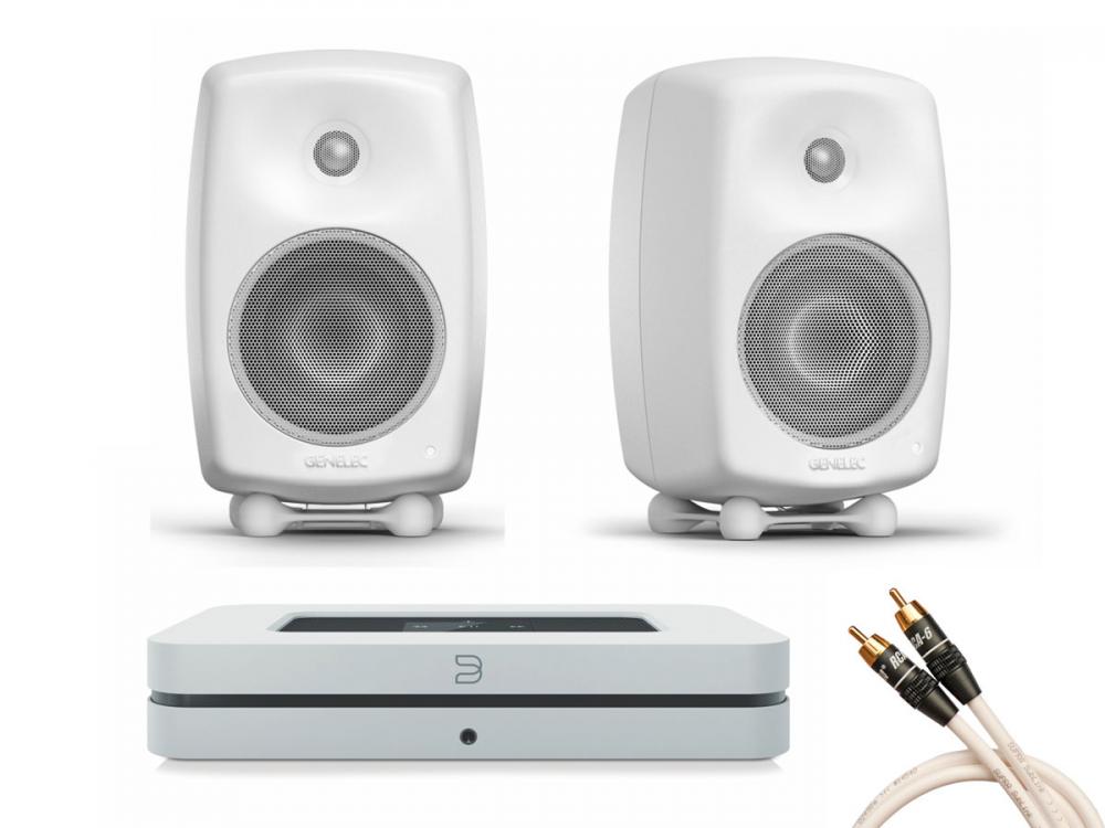 Stereopaketti Bluesound NODE N130 + Genelec G Three, valkoinen Stereopaketti Bluesound NODE N130 + Genelec G Three, valkoinen