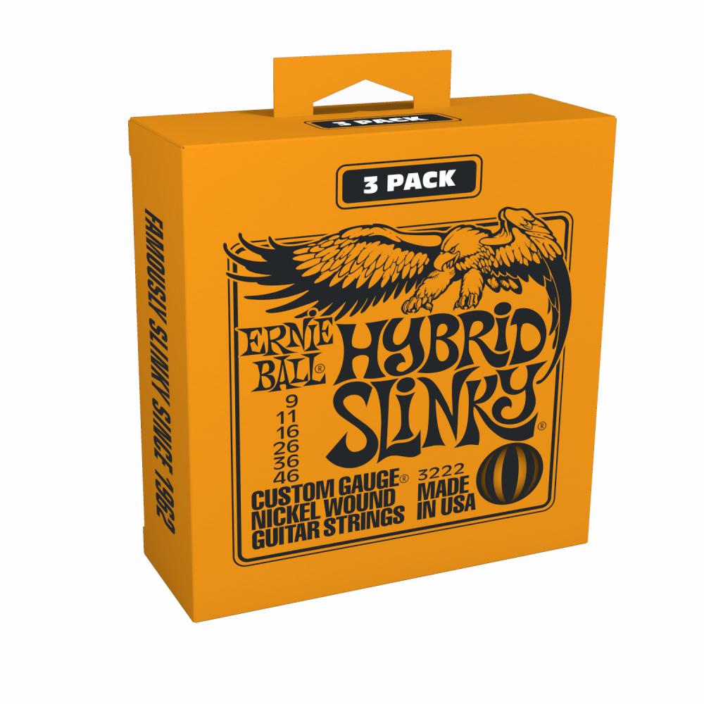 Ernie Ball EB-3222 3-pack Hybrid Slinky sähkökitaran kielisetti