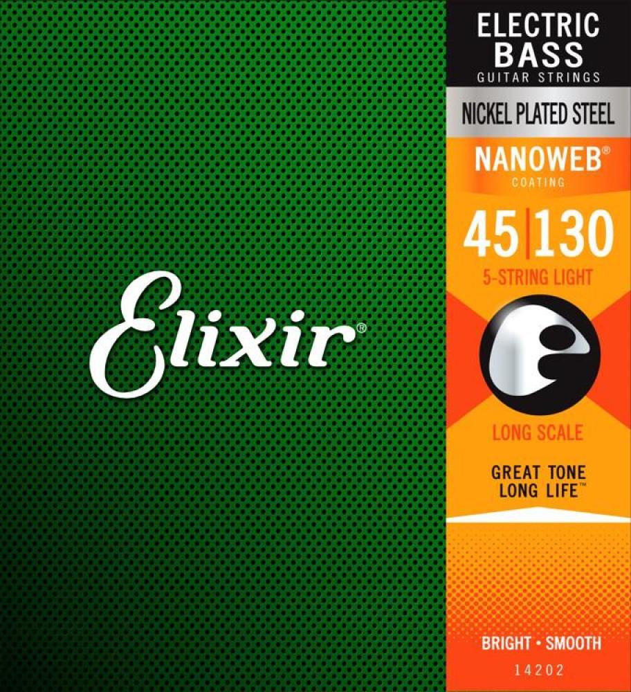 Elixir Electric Bass Nanoweb Nickel Light 45-130 5-kielinen basson kielisarja Elixir Electric Bass Nanoweb Nickel Light 45-130 5-kielinen basson kielisarja