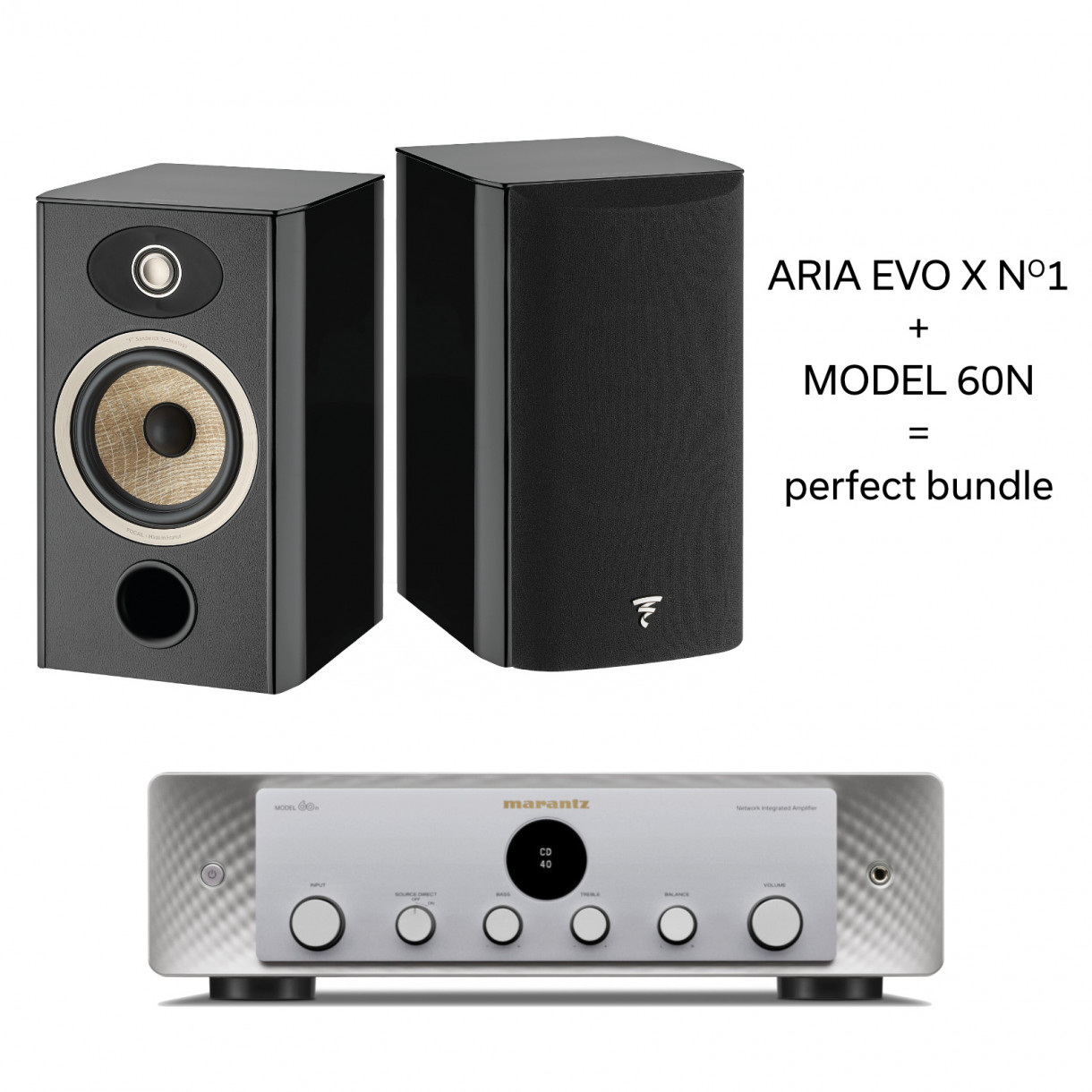 Stereopaketti Marantz MODEL 60n hopea + Focal Aria EVO X N°1, musta Stereopaketti Marantz MODEL 60n hopea + Focal Aria EVO X N°1, musta