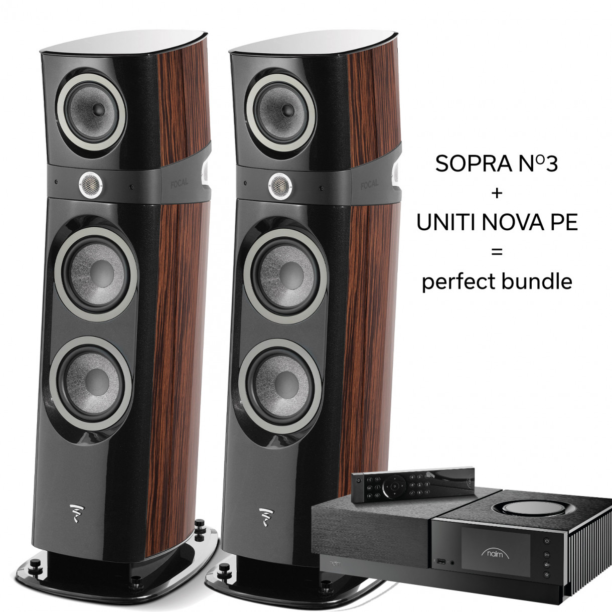 Stereopaketti Naim Uniti Nova PE + Focal Sopra N3 macassar ebony
