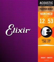 Elixir Nanoweb Phosphor Bronze Light 12-53 akustisen kitaran kielisarja